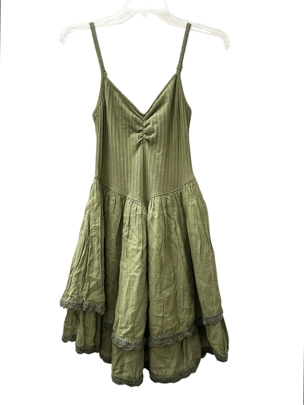 NWT Aerie Dress Ribbed Knit Olive Green Tank Cotton Layered Skirt Size Medium